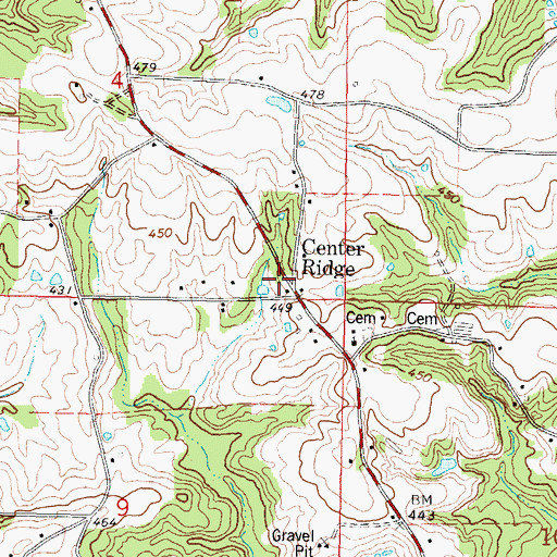 Topographic Map of Center Ridge, MS