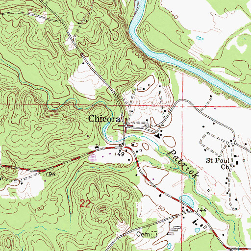 Topographic Map of Chicora, MS