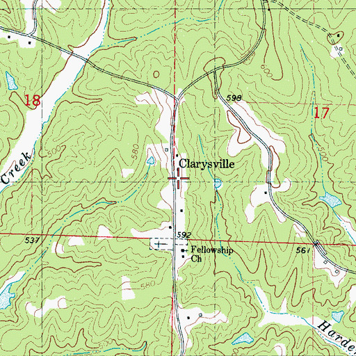 Topographic Map of Clarysville, MS