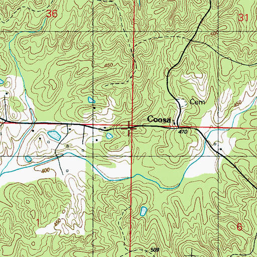 Topographic Map of Coosa, MS