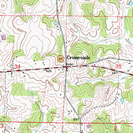 Topographic Map of Crossroads, MS