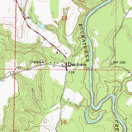 Topographic Map of Denham, MS
