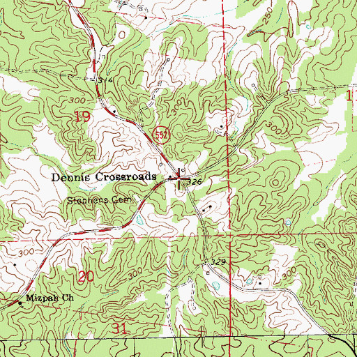Topographic Map of Dennis Crossroads, MS