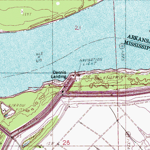 Topographic Map of Dennis Landing, MS