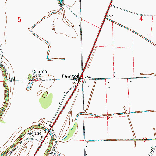 Topographic Map of Denton, MS