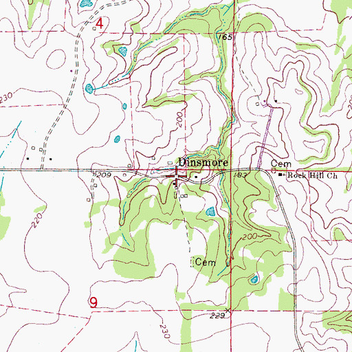 Topographic Map of Dinsmore, MS