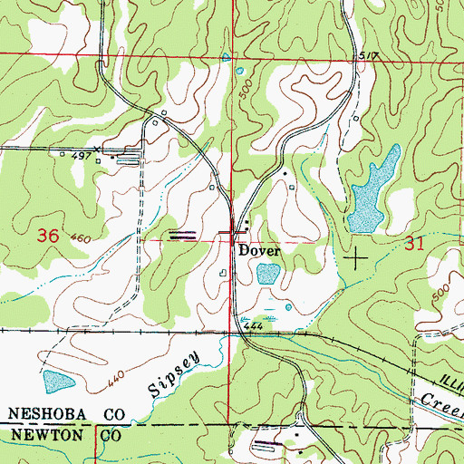 Topographic Map of Dover, MS