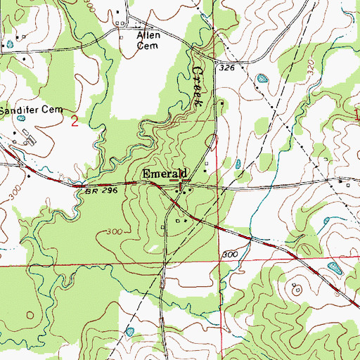 Topographic Map of Emerald, MS