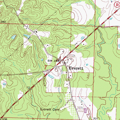 Topographic Map of Everett, MS