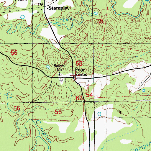 Topographic Map of Four Forks, MS