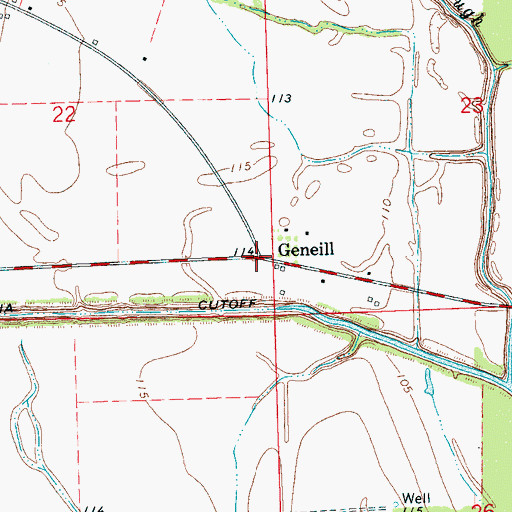 Topographic Map of Geneill, MS