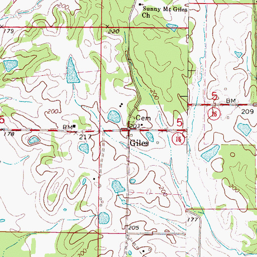 Topographic Map of Giles, MS