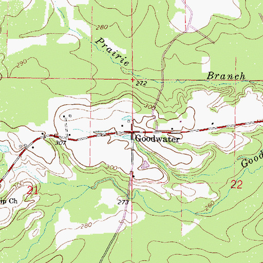 Topographic Map of Goodwater, MS
