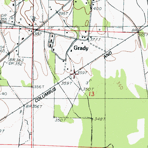 Topographic Map of Grady, MS