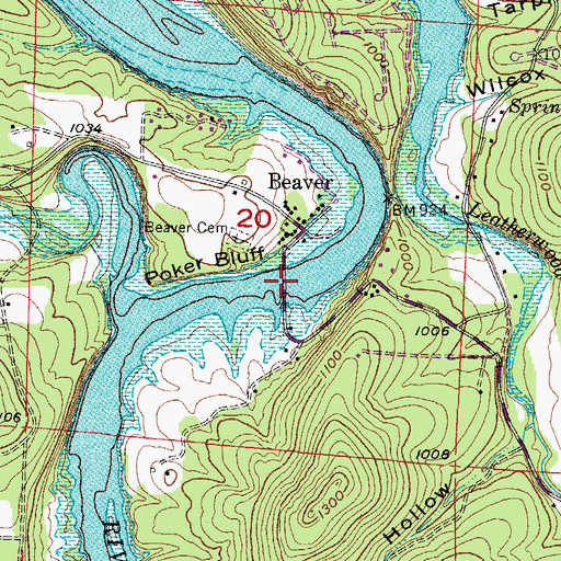 Topographic Map of Beaver Bridge, AR
