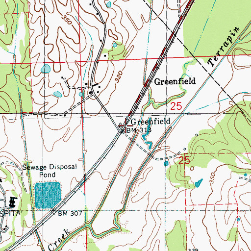 Topographic Map of Greenfield, MS
