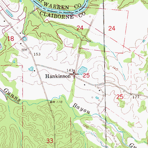 Topographic Map of Hankinson, MS