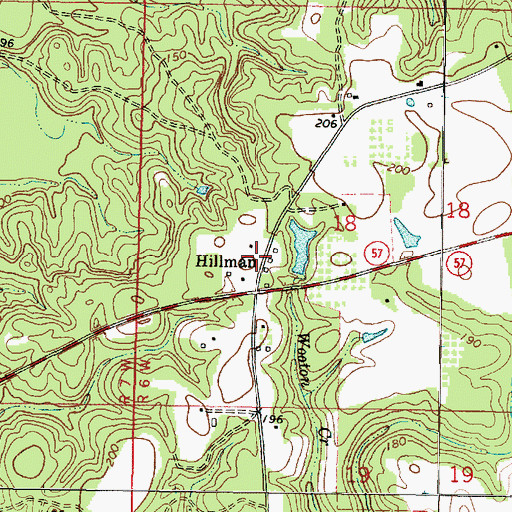 Topographic Map of Hillman, MS