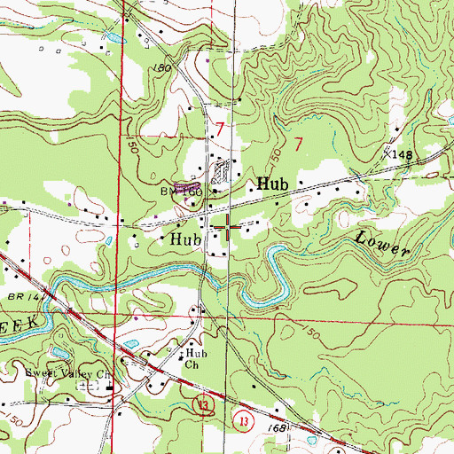 Topographic Map of Hub, MS