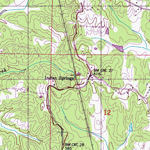 Topographic Map of Indian Springs, MS