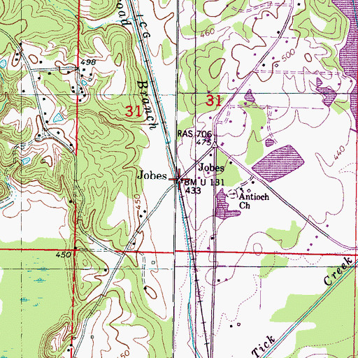Topographic Map of Jobes, MS