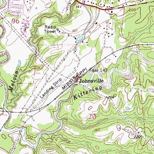 Topographic Map of Johnsville, MS