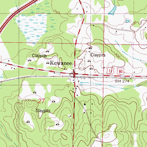 Topographic Map of Kewanee, MS
