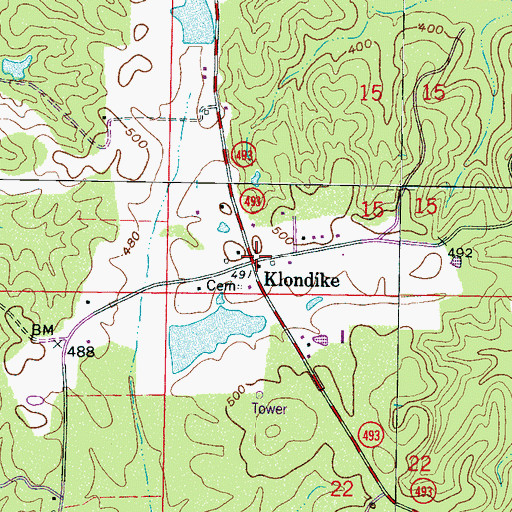 Topographic Map of Klondike, MS