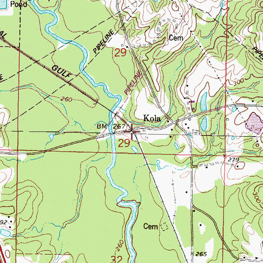 Topographic Map of Kola, MS