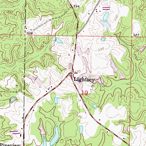 Topographic Map of Lightsey, MS
