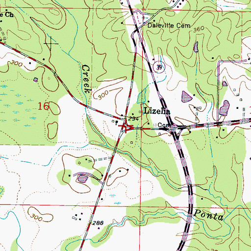 Topographic Map of Lizelia, MS