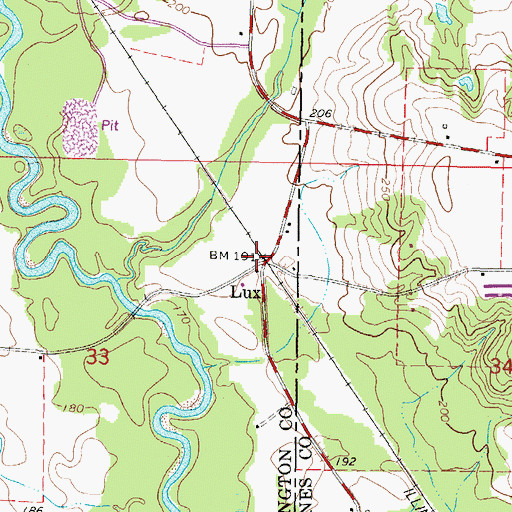 Topographic Map of Lux, MS