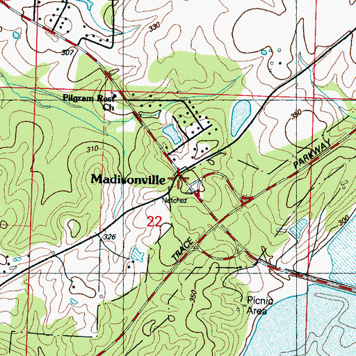 Topographic Map of Madisonville, MS