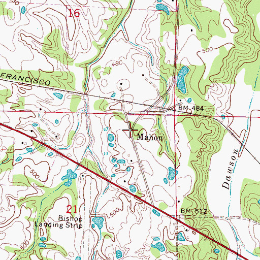 Topographic Map of Mahon, MS