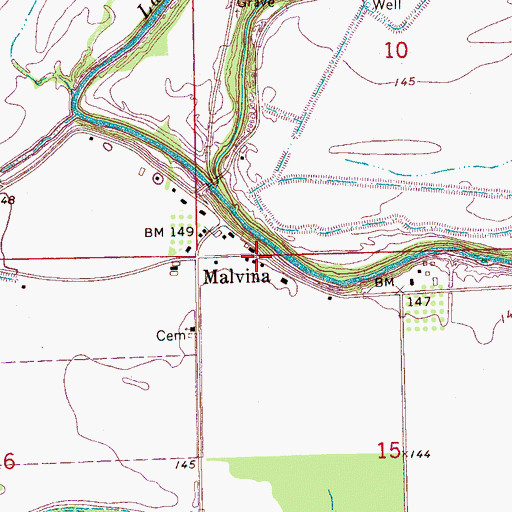 Topographic Map of Malvina, MS
