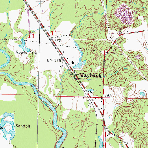 Topographic Map of Maybank, MS