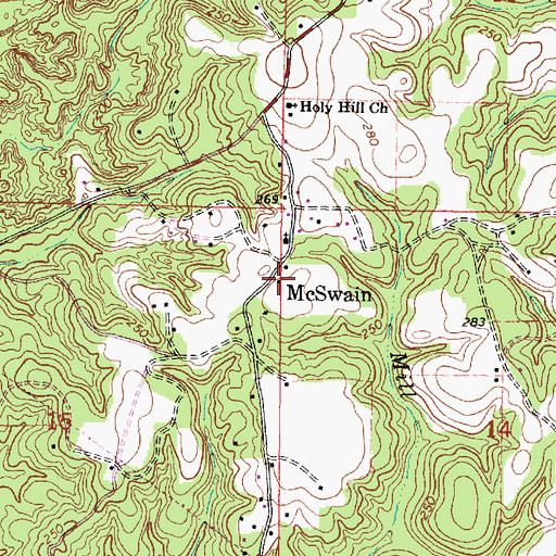 Topographic Map of McSwain, MS
