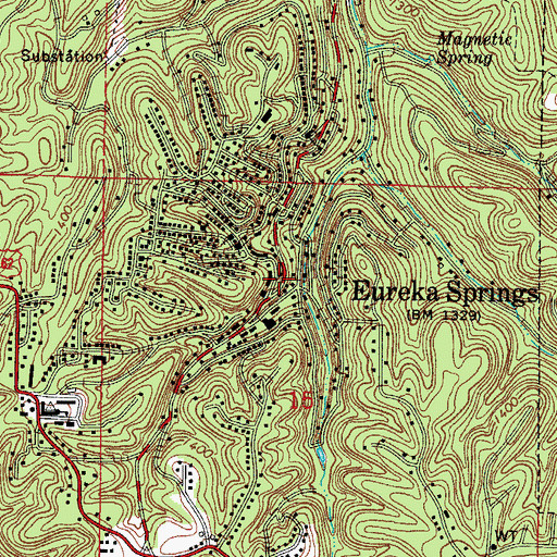 Topographic Map of Eureka Springs Historic District, AR