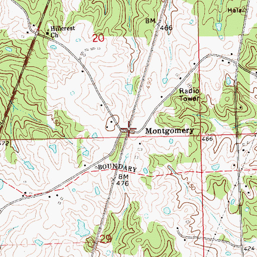 Topographic Map of Montgomery, MS