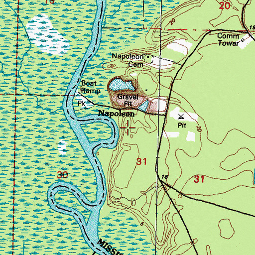 Topographic Map of Napoleon, MS