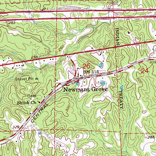 Topographic Map of Newmans Grove, MS