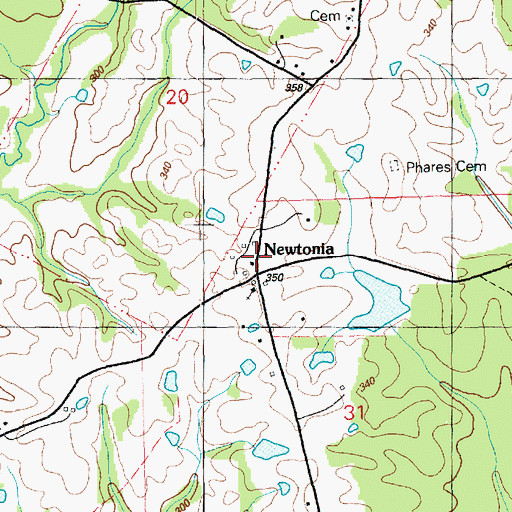 Topographic Map of Newtonia, MS