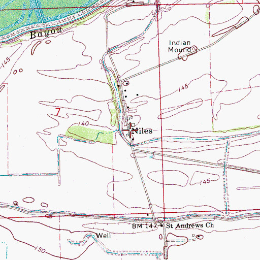 Topographic Map of Niles, MS