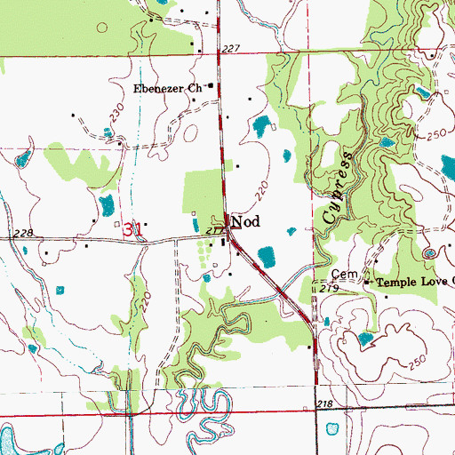 Topographic Map of Nod, MS