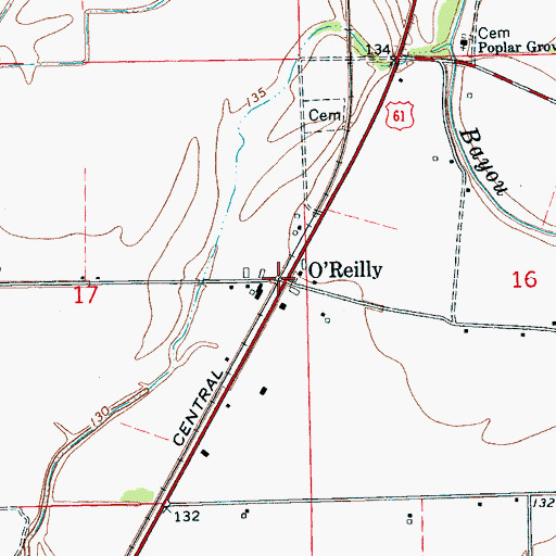 Topographic Map of O'Reilly, MS