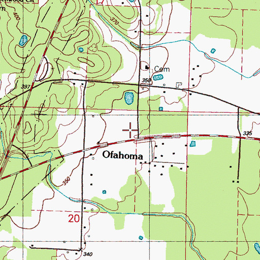 Topographic Map of Ofahoma, MS