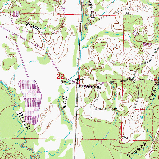 Topographic Map of Okahola, MS