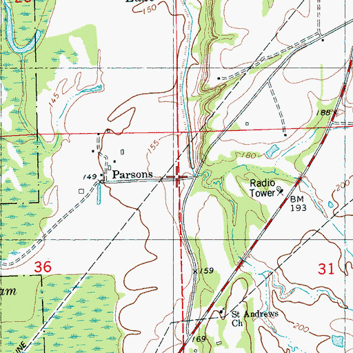 Topographic Map of Parsons, MS