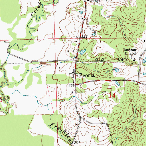 Topographic Map of Peoria, MS
