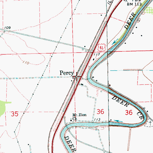 Topographic Map of Percy, MS